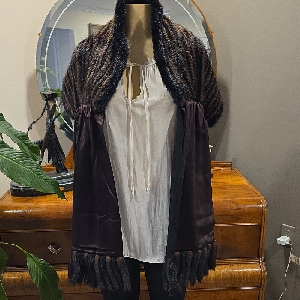 Elegant Brown and Black Fur Shawl